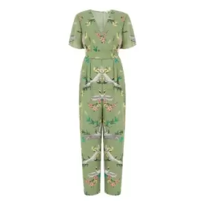 Yumi Green Crane Print Jumpsuit - Green