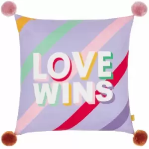 Furn. Pom Poms Love Wins Polyester Filled Cushion Lilac