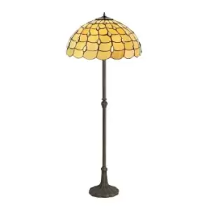 Luminosa Lighting - 2 Light Leaf Design Floor Lamp E27 With 50cm Tiffany Shade, Beige, Clear Crystal, Aged Antique Brass