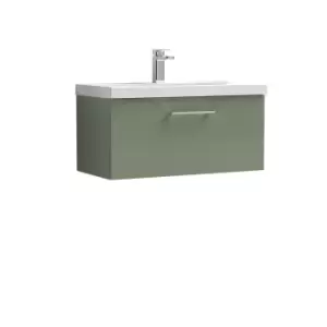 Nuie Arno 800mm Wall Hung 1 Drawer Vanity & Basin 3 Satin Green