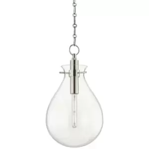 Ivy 1 Light Medium Pendant Polished Nickel, Glass