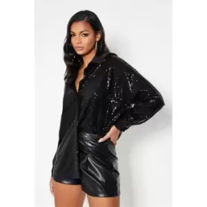 I Saw It First Oversized Sequin Shirt - Black