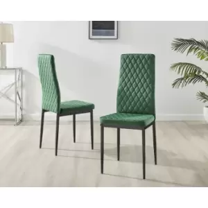 Furniturebox UK - Set of 6 Furniturebox Green Velvet Milan Dining Chairs With Black Legs