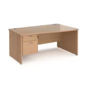 Office Desk Right Hand Wave Desk 1600mm With Pedestal Beech Top And Panel End Leg Maestro 25 MP16WRP2B