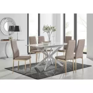 Lira 120 Extending Dining Table and 6 Cappuccino Gold Leg Milan Chairs - Cappuccino