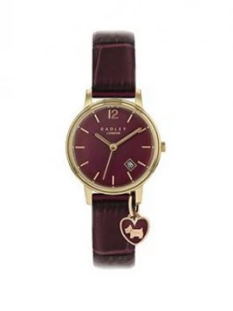 Radley Red And Gold Charm Detail Date Dial Red Leather Strap Ladies Watch