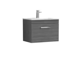 Nuie Athena 600 Wall Hung Single Drawer Vanity & Minimalist Basin - Grey Woodgrain