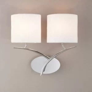 Eve wall light with switch 2 E27 bulbs, polished chrome with oval white lampshades