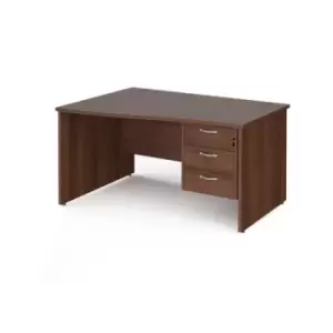 Office Desk Left Hand Wave Desk 1400mm With Pedestal Walnut Top And Panel End Leg Maestro 25 MP14WLP3W