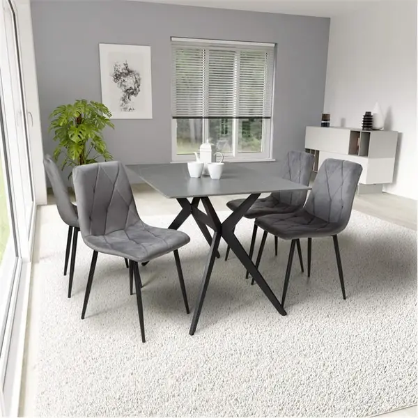 Shankar Timor 1.2m Grey & 4 Vernon Grey Dining Set - Grey 8012075