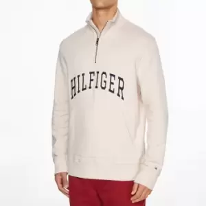 Tommy Hilfiger Mens Arch Logo Casual Half-Zip Sweatshirt - Beige - XXL