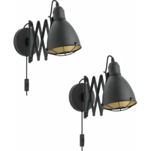 Loops - 2 pack LED Wall Light / Sconce Black & Gold Adjustable Round Shade 1x 28W E27