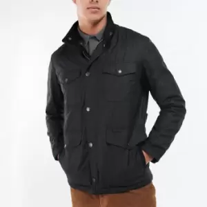 Barbour Mens Bainbridge Wax Jacket - Black/Grey Stone Tartan - XL