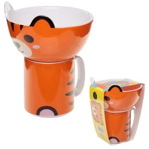 Cute Tiger (Pack Of 4) Childrens New Bone China Mug and Bowl Set