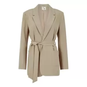 Yumi Stone Tie Waist Wrap Blazer - Grey