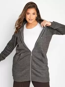 Yours Longline Zip Through Hoodie - Charcoal, Grey, Size 18, Women