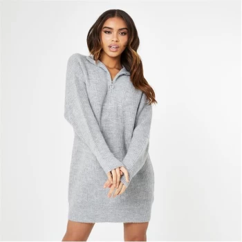 Jack Wills Knit Quarter Zip Mini Dress - Grey Marl