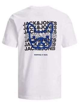 Jack & Jones Junior Boys Short Sleeve Graphic Logo T-Shirt with Back Print - White, Size 10 Years