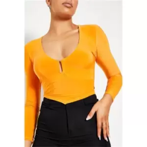 I Saw It First Bright Orange Hardware Detail Long Sleeve Crop Top - Orange