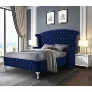 Envisage Trade - President Upholstered Beds - Plush Velvet, Small Double Size Frame, Blue - Blue