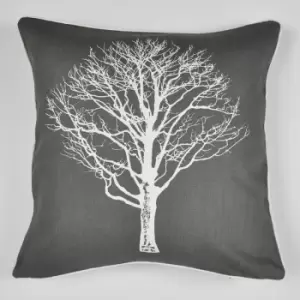 Woodland Trees Print 100% Cotton Filled Cushion, Charcoal, 43 x 43cm - Fusion