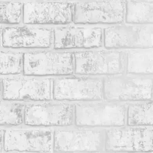 Holden Glistening Brick White and Silver Wallpaper - wilko
